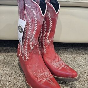 Red Leather Cowgirl Boots. New!